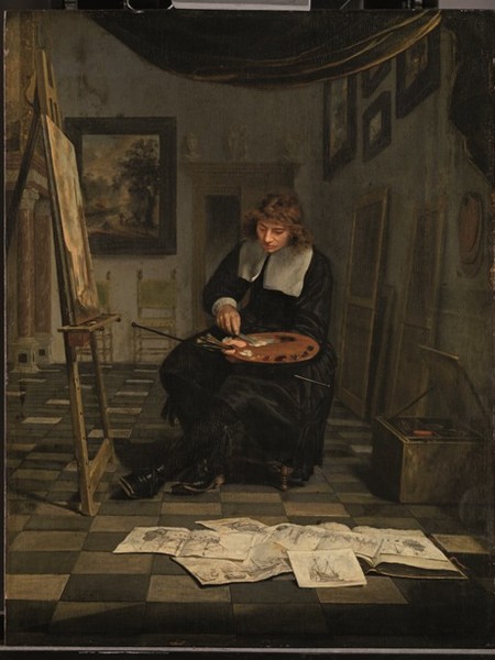 Michiel van Musscher, Artist in his Studio, 1665 ca., olio su tavola, 47.3 x 36.5 cm
