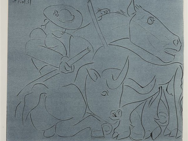 Pablo Picasso, La picca spezzata, 13.10.1959 linografia a colori, “Epreuve d’essai”, only state, 621x752 mm. Kunstmuseum Pablo Picasso Münster 