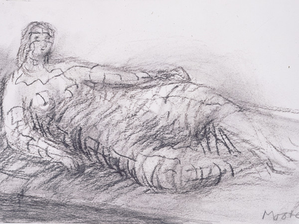 Henry Moore, Reclining figure, 1982, carboncino su carta, cm 18,2 x 28,8. Firenze, Gabinetto dei Disegni e Stampe degli Uffizi, Collezione 
