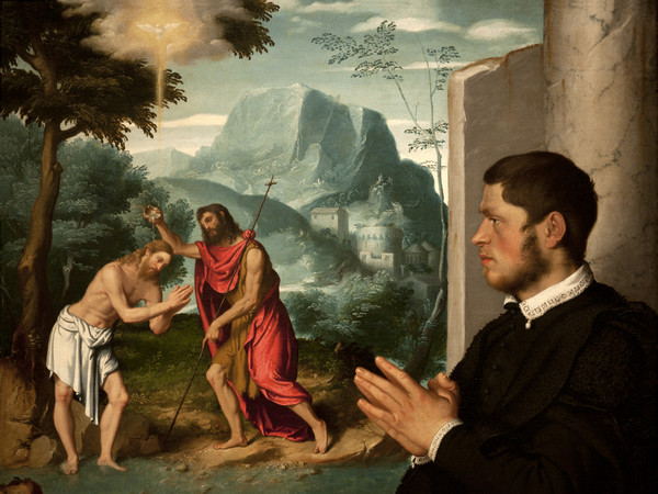 Giovanni Battista Moroni, Gentiluomo in Contemplazione del Battesimo di Cristo, Metà degli anni Cinquanta del 1500, Olio su tela, 113 x 104 cm, Collezione Etro