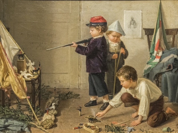 Gioacchino Toma, Piccoli patrioti, 1862, olio su tela, 28x40 cm. Courtesy Galleria Bentivegna, Montecatini