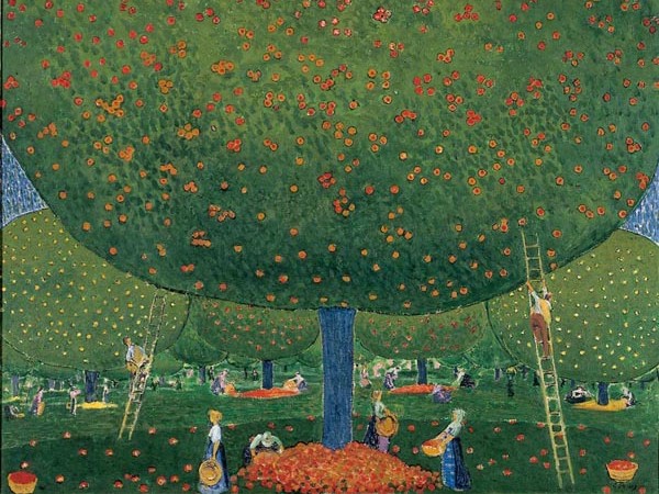 Cuno Amiet, La raccolta delle mele (Apfelernte), 1907, Olio su tela, 100.5 x 100 cm, Kunstmuseum Solothurn, Schenkung Frau Monique Barbier-Müller in Erinnerung an ihren Vater Josef Müller, 1977