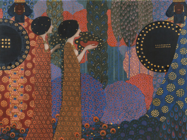 Vittorio Zecchin, Le principesse e i guerrieri, 1914, Olio e oro su tela, 170 × 188 cm, Venezia, Fondazione Musei Civici di Venezia - Galleria Internazionale d’Arte Moderna di Ca’ Pesaro