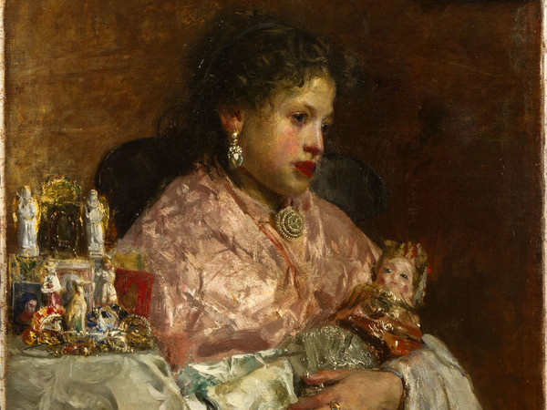 Antonio Mancini, Due bambole, olio su tela, 77 x 64 cm