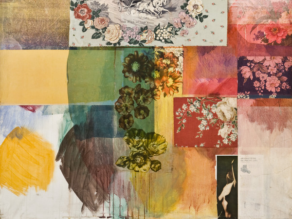 Tancredi Parmeggiani, Diario paesano, 1961, Tempera e collage su tela, 195 x 129.5 cm | Courtesy of Galleria Milano