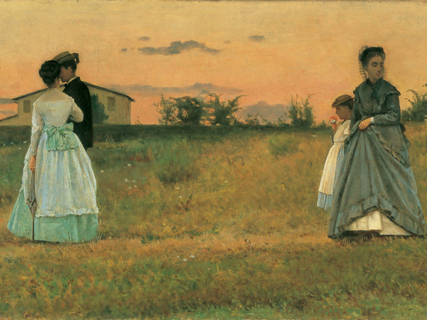 Silvestro Lega, I fidanzati, 1869. Olio su tela, 35,5 x 79,5 cm. Museo Nazionale della Scienza e della Tecnologia Leonardo da Vinci, Milano