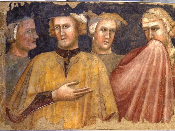 Francesco da Rimini, Quattro figure in costume laico, affresco strappato e applicato su tela tensionata su compensato, cm 70.5x98x2.5. Pinacoteca Nazionale, Bologna
