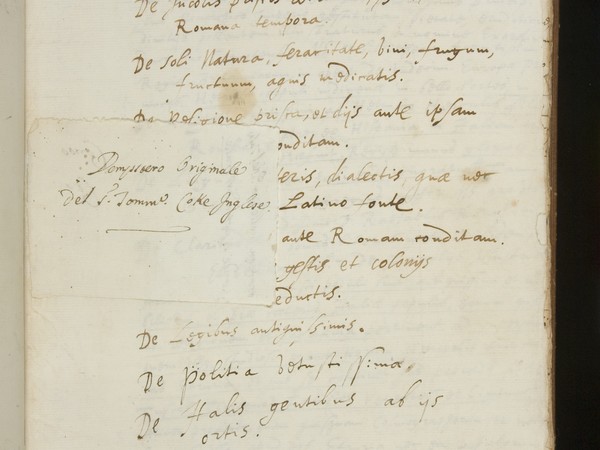 Thomas Dempster, De Etruria Regali, libri septem. Indice del Libro Primo (HOL.MS 501), XVII secolo. Manoscritto. Norfolk, Holkham Hall