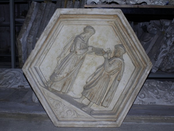 Luca della Robbia, Euclide e Pitagora ovvero la geometria e l'Aritmetica, CALCO formella del Campanile di Giotto. Liceo Artistico Statale di Porta Romana di Firenze e Sesto Fiorentino