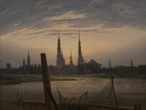 Caspar David Friedrich, Città al chiaro di luna, 1817, olio su tela, cm 45,8x33. Winterthur, Museum Oskar Reinhart am Stadtgarten 