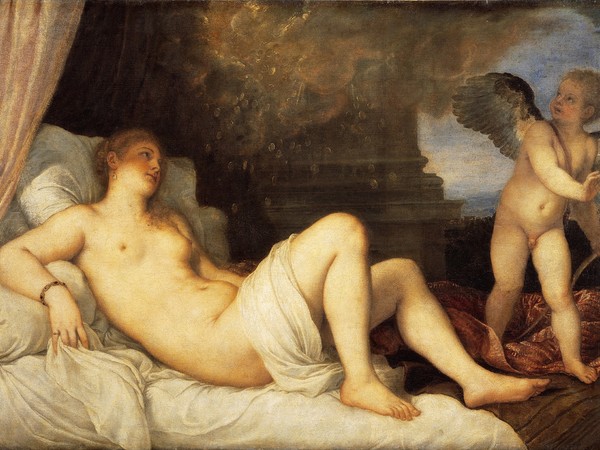 Tiziano Vecellio, Danae, 1545-1546, Olio su tela, 172 x 120 cm, Museo nazionale di Capodimonte, Napoli | Con le altre opere appartenenti all'indebita raccolta, oggi tutte al Museo di Capodimonte, la Danae era stata messa in sicurezza nell'Abbazia di Montecassino, poi trafugata dalle truppe tedesche della divisione Goering e portata a Berlino per essere recapitata al maresciallo del Reich il giorno del suo 51° compleanno