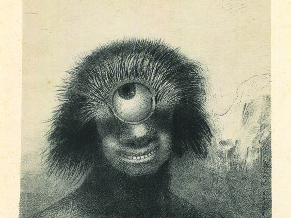 Odilon Redon, “Il Polipo difforme ondeggiava sulle rive, sorta di ciclope sorridente e orrido”, dalla serie Les Origines, 1883, Litografia, 214 x 199 mm, Milano, Civica Raccolta delle Stampe Achille Bertarelli | © Civica Raccolta delle Stampe Achille Bertarelli - Castello Sforzesco, Milano - © Comune di Milano