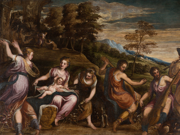 Andrea Schiavone, L'infanzia di Giove, 1530 - 1535 c.a. Olio su tela, cm 211x292. Earl of Wemyss & March