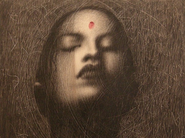 Omar Galliani, Mantra. Sempre nuove stelle (2008). Grafite su legno. Collezione Casadei Menghi, Rimini