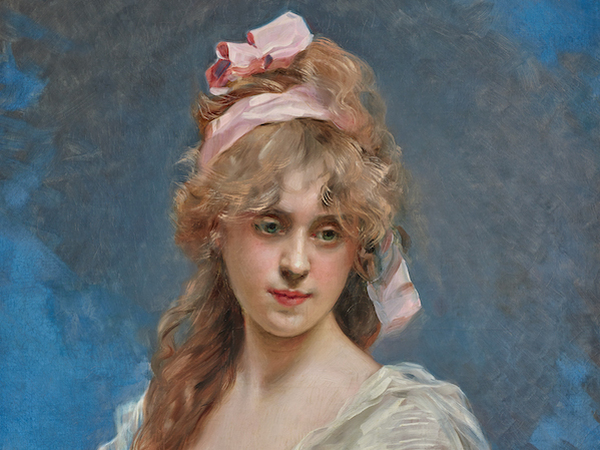 Raimundo de Madrazo y Garreta, Le ruban rose (Il nastro rosa), Olio su tela, 81 × 65 cm | Courtesy Galerie Ary Jan, Paris