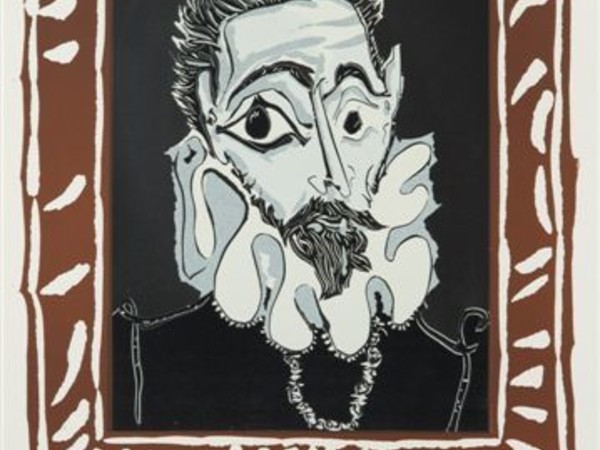 Pablo Picasso, Ritratto di uomo con colletto / gorgiera (Variazione da El Greco), 9.4.1962 linografia a colori, “Epreuve d’essai”, 4° e ultimo stato, 624x442 mm. Kunstmuseum Pablo Picasso Münster