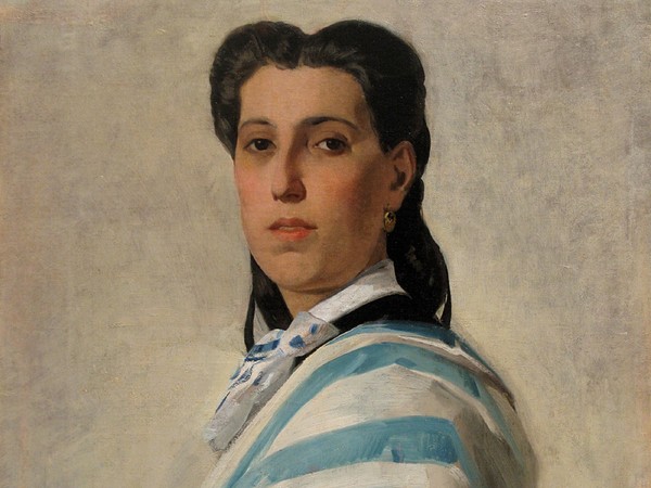 Luigi Busi, Ritratto femminile con drappo bianco-azzurro, Collezione privata