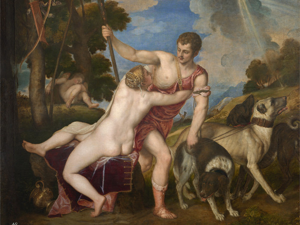 Tiziano Vecellio (1490 - 1576), Venere e Adone, Vecellio Data 1553 circa, Olio su tela, 186 x 207 cm, Madrid, Museo del Prado