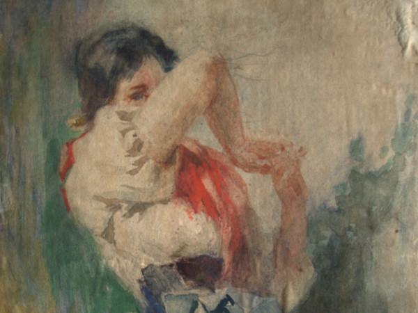 Vespasiano Bignami, Onesto rossore, Acquarello su carta, 48 x 34 cm, Collezione privata