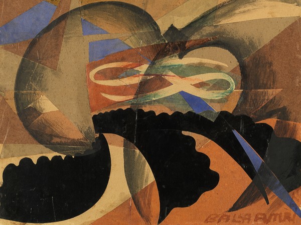 Giacomo Balla (Torino, 1871 - Roma- 1958), Sventolamento (Dimostrazione patriottica), 1915, Tempera e collage su carta applicata su cartoncino, 28 x 34.5 cm, Milano, Museo del Novecento, Galleria del Futurismo, Collezione Jucker, 1992