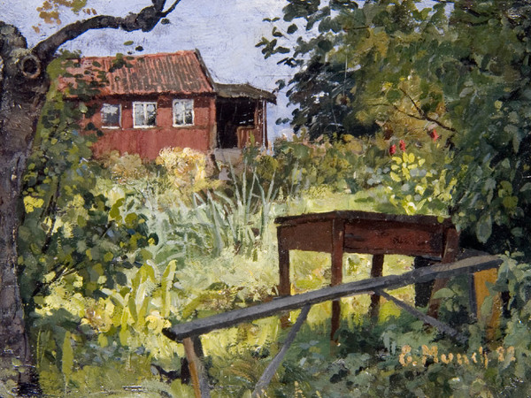 Edvard Munch, Giardino con casa rossa 1882 olio su cartone, cm 23,00 x 30,50 Collezione privata © The Munch Museum / The Munch-Ellingsen Group by SIAE 2013 