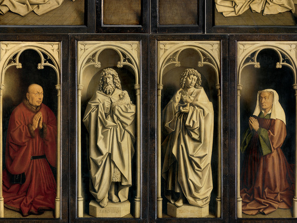 Jan e Hubert van Eyck, Pala d'altare di Gand (Adorazione dell'Agnello Mistico), 1432, Dettaglio del Polittico chiuso, Prima del restauro, Olio su tavola, Gand, Cattedrale di San Bavone | Courtesy of Saint-Bavo’s Cathedral Ghent © Lukasweb.be-Art in Flanders vzw | Photo: KIK-IRPA