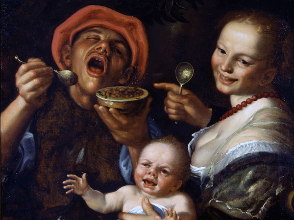 Vincenzo Campi, Mangiatore di fagioli con la famiglia, olio su tela, 82 x 66 cm. Collezione privata 