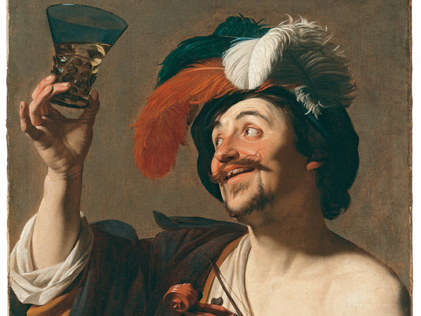 Gerrit van Honthorst - (Gherardo delle Notti) (Utrecht 1592 - 1656), Allegro violinista con bicchiere di vino, 1623-1624. Olio su tela. Madrid, Museo Thyssen-Bornemisza
