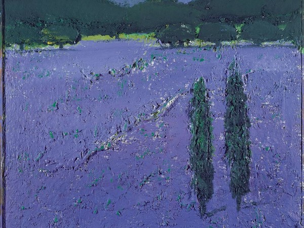 Carlo Mattioli, Campo di lavanda, 1980, Olio su tela, 60 x 70 cm, Collezione privata | Courtesy of Labirinto della Masone, Fontanello, Parma
