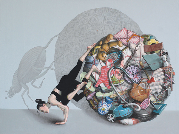 Vania Elettra Tam, La vita è una palla, 2023, acrilico su tela, cm. 60x80