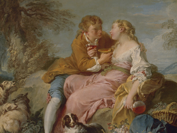 François Boucher, Scena pastorale, 1740 circa, Olio su tela. 61 х 75 (ovale) cm, San Pietroburgo, Museo Statale Ermitage | 
