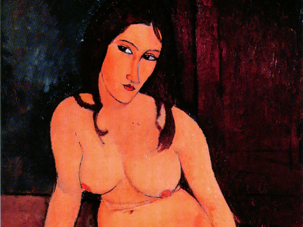 Amedeo Modigliani, Nudo accovacciato, 1917, Olio su tela, 71.5 x 114.5 cm, Anversa, Koninklijk Museum voor Schone Kunsten KMSKA | Courtesy of Palazzo Ducale, Genova 2017 © Lukas – Art in Flanders vzw, foto Hugo Maertens