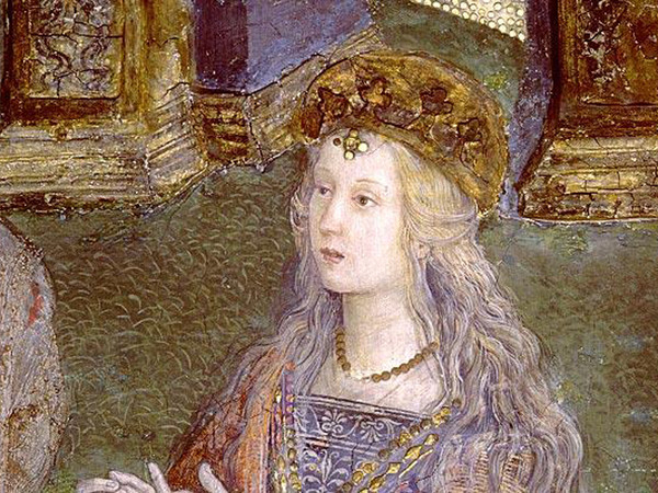 Pinturicchio (1454 - 1513), Disputa di Santa Caterina d'Alessandria con i filosofi, davanti all'imperatore Massimino, Particolare, Presunto ritratto di Lucrezia Borgia, 1492-1494, Città del Vaticano, Sala dei Santi, Appartamento Borgia