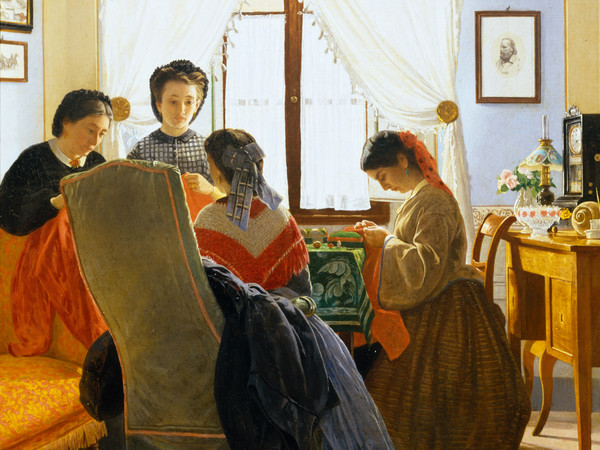 Odoardo Borrani, Cucitrici di camicie rosse, 1863, Già Collezione Edoardo Bruno | Courtesy of Dart - Chiostro del Bramante e Arthemisia Group 2016