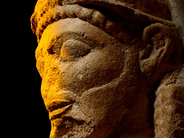 Sicily Palermo Bust Small, Limestone head from a temple, Selinous, Sicily, c.  540-510 BC | Courtesy of Museo Archeologico Regionale A Salinas, Palermo © Regione Siciliana