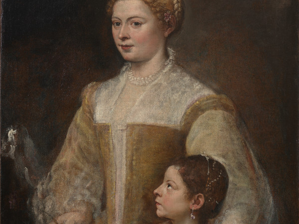 Tiziano Vecellio (1488 - 1576), Ritratto di dama con la figlia, 1550 circa, Olio su tela, 80.70 x 88.30 cm, Collezione privata  