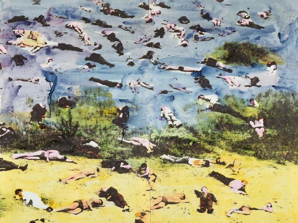 Mario Schifano, Tutti morti, 1970, smalto su tela, cm 195x220, collezione privata