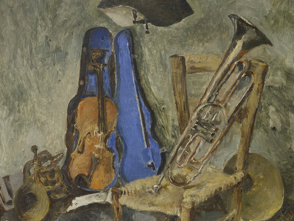 Fausto Pirandello, Natura morta con strumenti musicali, 1942 circa, Olio su tavola | Courtesy of Fondazione Magnani-Rocca 2020