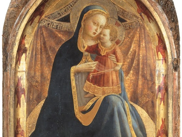 Guido di Pietro, poi Fra’ Giovanni da Fiesole detto Beato Angelico, Madonna dell’Umiltà con San Giovanni Battista, San Paolo e l’incontro tra San Domenico e San Francesco, 1428-1430, tavola. Parma, Galleria Nazionale