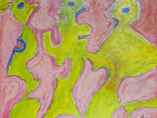 Gillo Dorfles, Tre gemelli, 2013 acrilico su tela cm 70 x 80