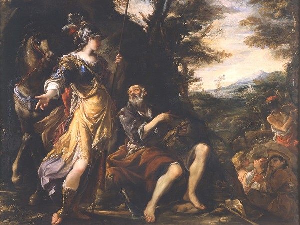 Giovanni Antonio Burrini (Bologna, 1656-1727), Erminia tra i pastori, 1686/1690. Olio su tela, cm 186,5 x 220