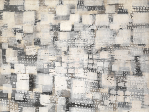 Tancredi Parmeggiani, (Senza titolo) Città, 1954, Tecnica mista su tela, 195.5 x 178 cm, Mart, Museo di arte moderna e contemporanea di Trento e Rovereto | Collezione Domenico Talamoni