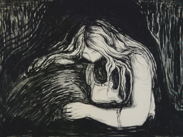 Edvard Munch, Vampire II 1895 pietra litografica, inchiostro e raschietto, stampata da Clot, Parigi 38,7 x 56 cm Ars Longa, collezione Vita Brevis © The Munch Museum / The Munch-Ellingsen Group by SIAE 2013 