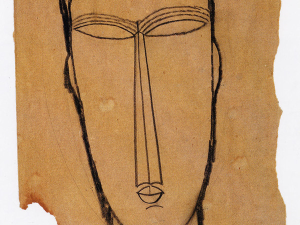 Amedeo Modigliani, Testa scultorea, 1910-1911 Matita grassa nera, 43 x 19 cm Collezione privata