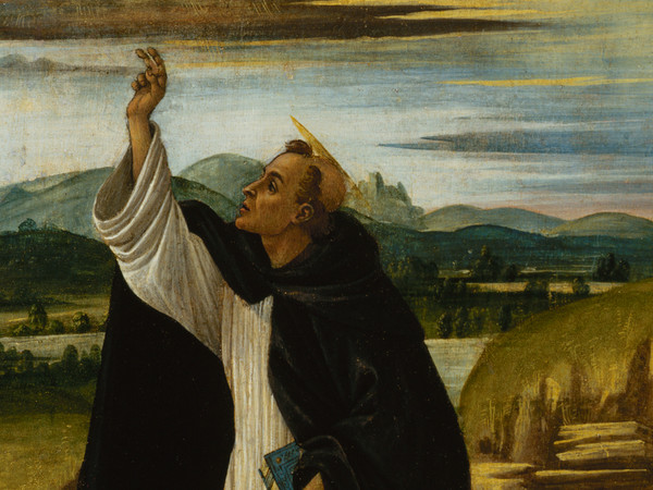 Sandro Botticelli (Firenze, 1445 - 1510), San Domenico benedicente, 1498-1505, Olio e tempera su tela (trasferito dalla tavola), 44.5 x 26 cm, San Pietroburgo, Hermitage