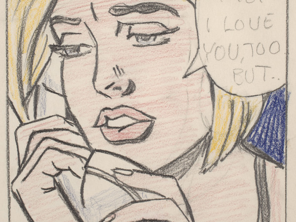 Roy Lichtenstein, Oh, Jeff...I Love You, Too...But... (Study), 1964. Graphite pencil and colored pencil on paper, 12.1x12.1 cm. Private Collection