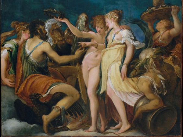 SPLENDORI DEL RINASCIMENTO A VENEZIA. Schiavone tra Parmigianino, Tintoretto e Tiziano, Venezia, Museo Correr fino al 10 aprile 2016, Andrea Schiavone, Nozze tra Cupido e Psiche, 1550 ca. Tavola incollata su masonite, cm 130,8 x 156,2 | New York, The Metropolitan Museum of Art © 2015 -  Image copyright The Metropolitan Museum of Art/Art Resource/Scala, Firenze