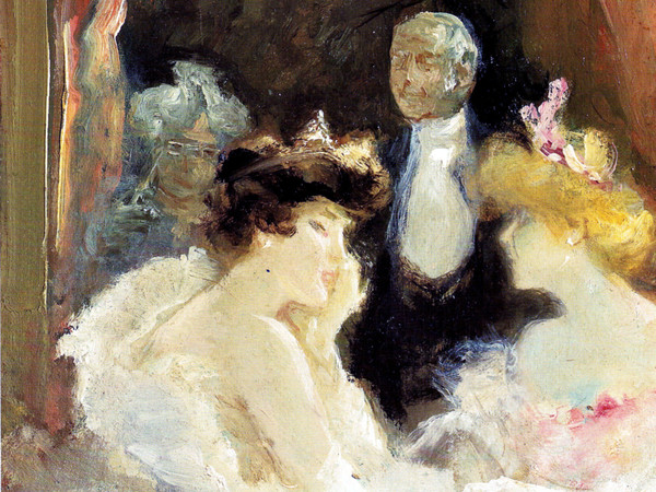 Pompeo Mariani, Palco alla Scala, 1900 circa. Olio su cartone, 29 x 24 cm