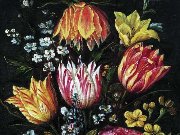 Ambrosius Brueghel, Vaso con tulipani e dalie, 1645-50 ca., Olio su tavola, 14.5x24.5 cm, Collezione privata, Amsterdam