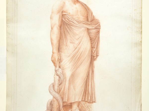 W. Kent, Asclepio Farnese, XVIII secolo. Disegno, sanguigna su carta. Norfolk, Holkham Hall